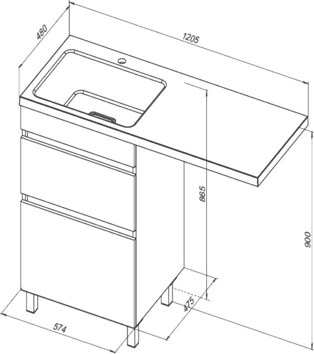 Тумба под раковину без столешницы Aquanet Вега 58 напольная, под стиральную машину, белый глянцевый