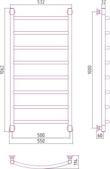 Полотенцесушитель водяной Сунержа Галант + 100x50