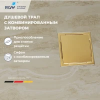 Душевой трап RGW Drain Leo 02-10Gb 10x10, в пол, золото brush, с сифоном