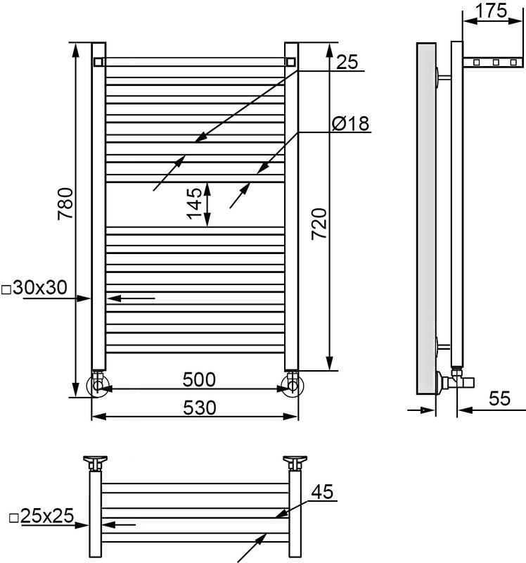 Полотенцесушитель водяной Ника Modern ЛМ 3 80/50 хром