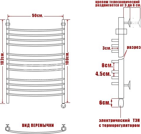Полотенцесушитель электрический Ника Arc ЛД г2 100/50 лев