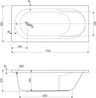 Акриловая ванна Cezares Arno W37 170x80 см, пристенная, белая, с каркасом