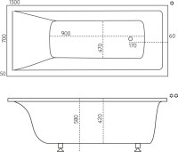Ванна из искусственного камня Marmo Bagno Алесса 150x70 см, встраиваемая, белая, на ножках