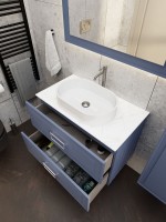 Тумба под раковину со столешницей La Fenice Cubo Twin Blu Grigi 80 подвесная, синяя матовая, столешница белый мрамор, ручка черная