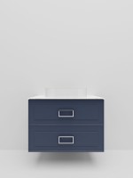 Тумба под раковину со столешницей La Fenice Cubo Twin Blu Grigi 80 подвесная, синяя матовая, столешница белый мрамор, ручка черная