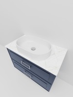 Тумба под раковину со столешницей La Fenice Cubo Twin Blu Grigi 80 подвесная, синяя матовая, столешница белый мрамор, ручка черная