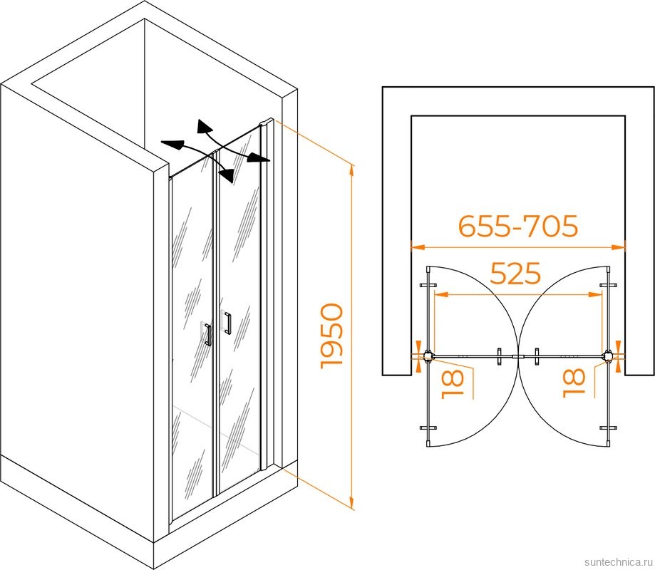 Душевая дверь в нишу RGW Passage PA-104-B 70 см, профиль черный, стекло прозрачное