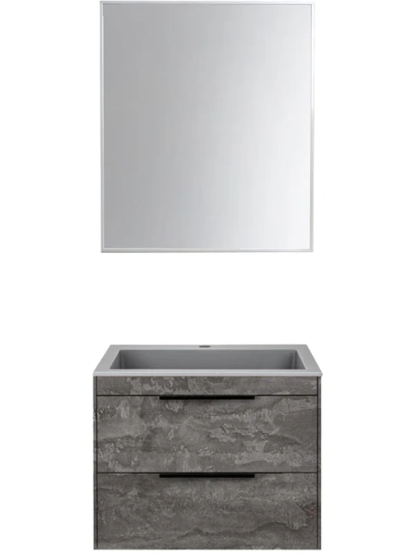 Мебель для ванной комнаты Vincea Chiara 2D 60, 2 ящика, камень, с серой раковиной