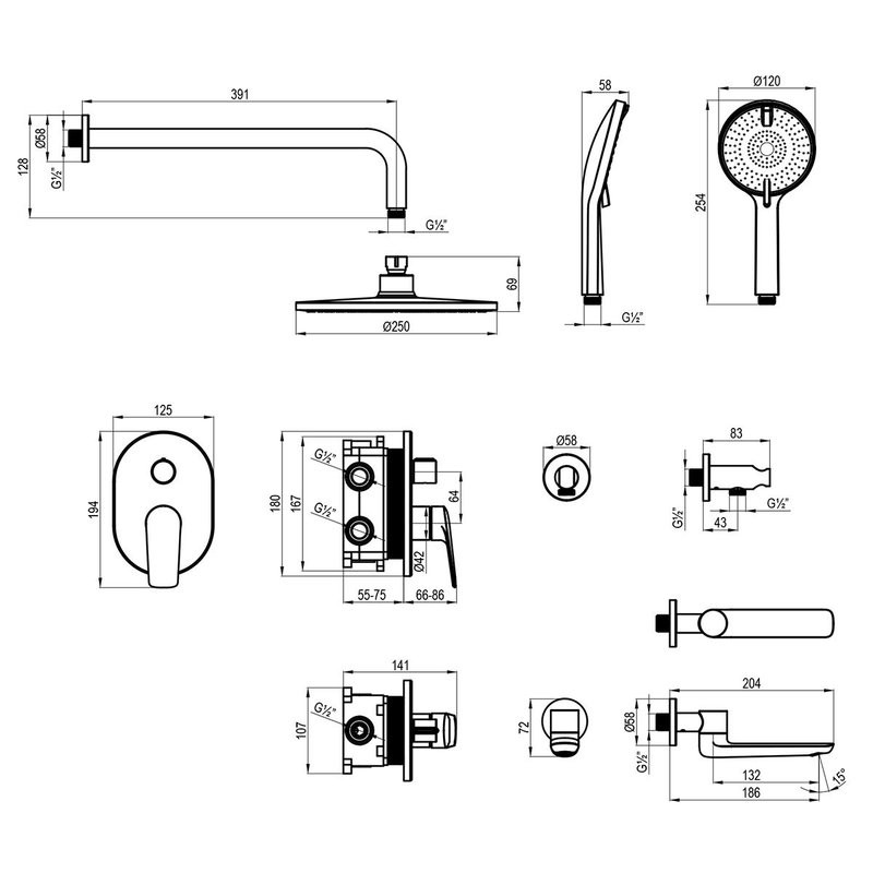 Смеситель для ванны и душа Lemark Verba LM11422C, встраиваемый