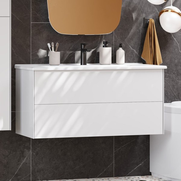 Тумба с раковиной AQUATON Сохо 100 подвесная, белая глянцевая