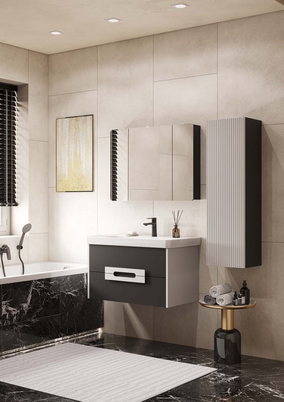 Зеркало-шкаф AQUATON Ар-Деко 85 серый кобальт