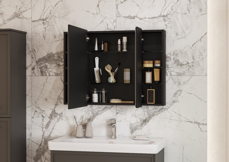 Зеркало-шкаф AQUATON Ар-Деко 85 серый кобальт