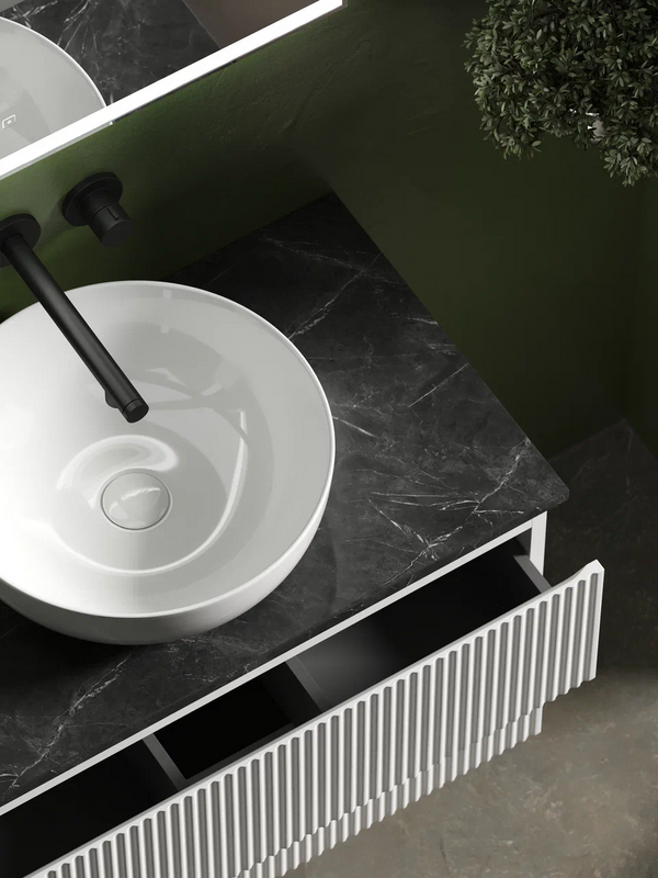 Тумба с раковиной Sancos Snob R 80 см, bianco, столешница черный мрамор, раковина CN5024