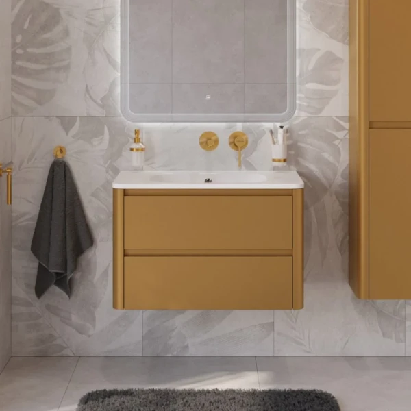 Тумба с раковиной Cezares Relax 80 подвесная, 2 ящика, брашированное золото