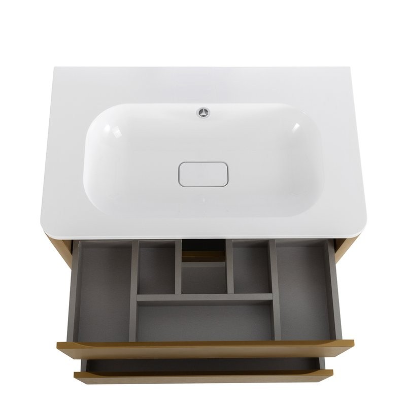 Тумба с раковиной Cezares Relax 80 подвесная, 2 ящика, брашированное золото