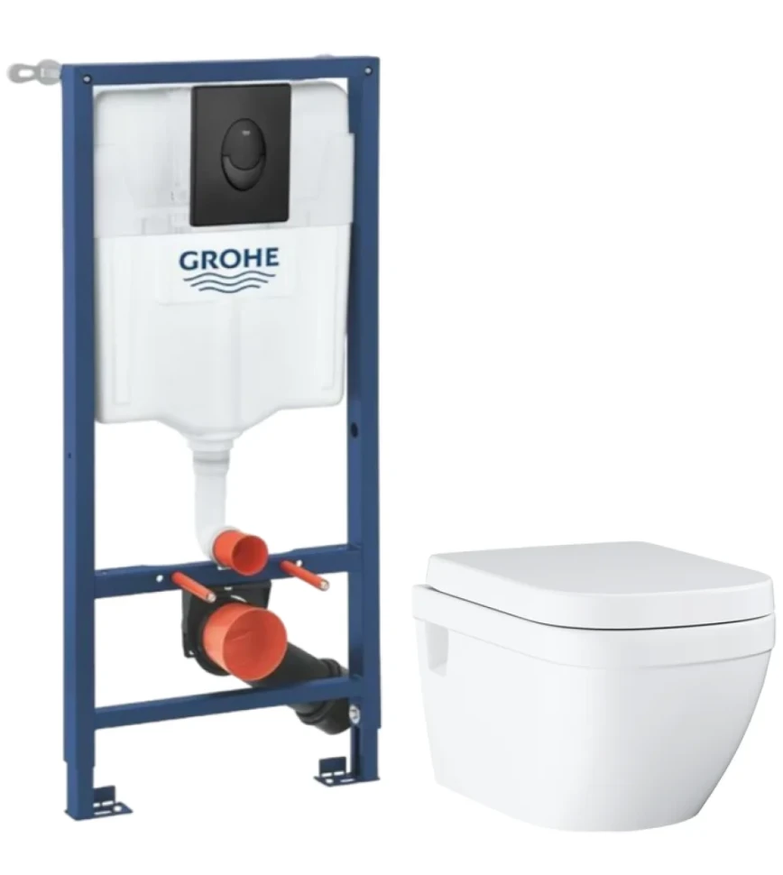 Комплект Унитаз подвесной Grohe Euro Ceramic 39703000 безободковый + Инсталляция Rapid SL 1000044 3 в 1 с панелью смыва