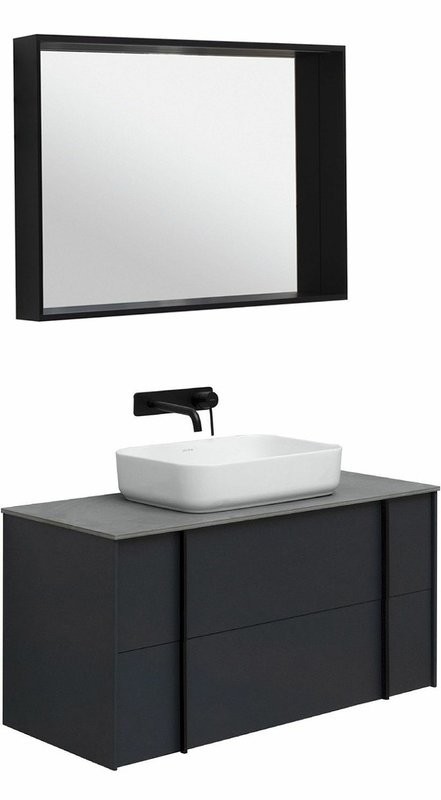 Мебель для ванной комнаты Allen Brau Reality 100 подвесная, антрацит матовый, столешница графит структ, раковина Fantasy Quad 50х36 белая матовая