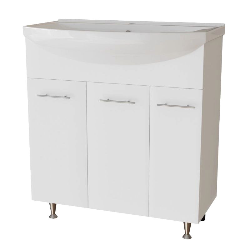 Тумба с раковиной Mixline Вега 75 глянцевая белая, в сборе