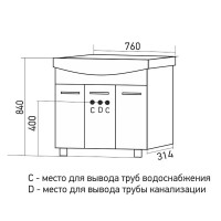 Тумба с раковиной Mixline Вега 75 глянцевая белая, в сборе
