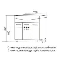 Тумба с раковиной Mixline Вега 75 глянцевая белая, в сборе