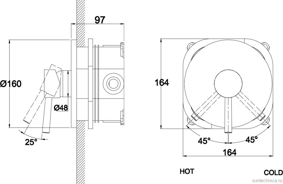 Встраиваемый смеситель для душа и ванны Kaiser Merkur 26117 С ВНУТРЕННЕЙ ЧАСТЬЮ