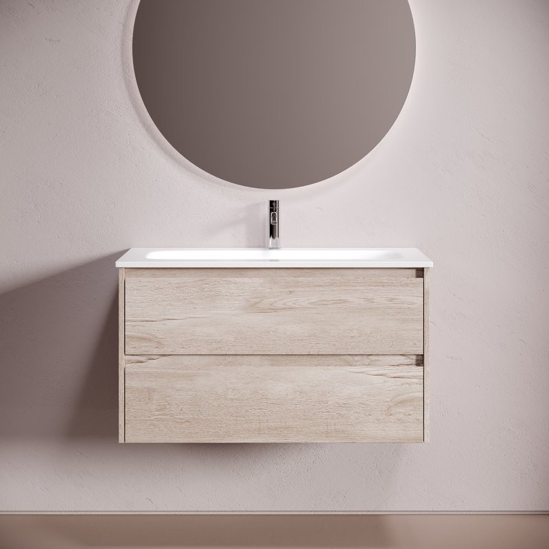 Мебель для ванной комнаты Sancos Libra 90 подвесная, дуб галифакс натуральный, раковина СN7019