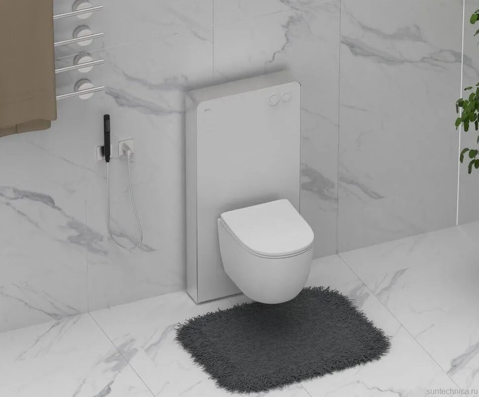 Инсталляция с кнопкой Abber AC0107MW цвет белый, пневматическое управление, крепление на стену