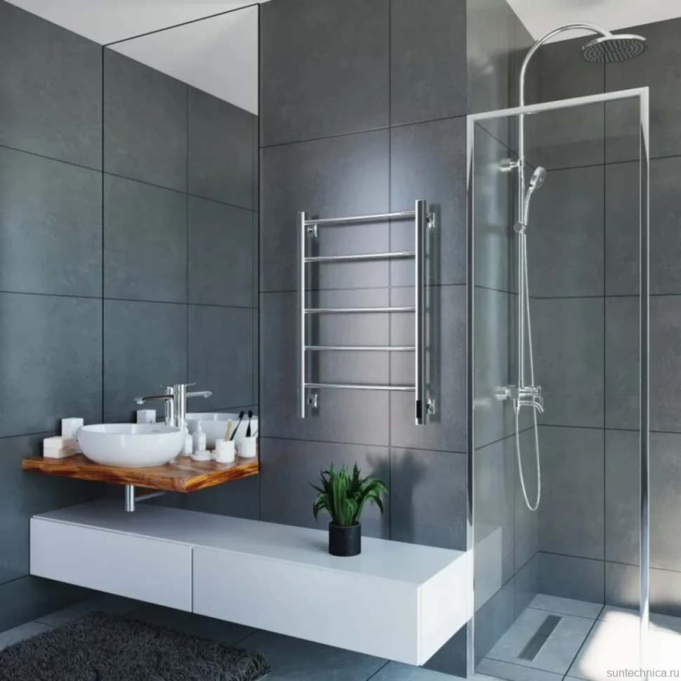Полотенцесушитель электрический Grota Costa 530х800 NP EL 80x55 см, подключение справа, слева, скрытое подключение справа, глянцевый хром, лесенка