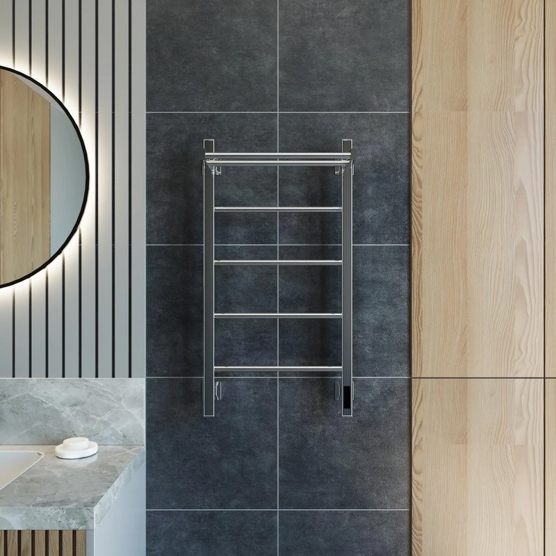 Полотенцесушитель электрический Grota App 430х800 NP EL 80x45 см, подключение справа, слева, скрытое подключение справа, глянцевый хром, лесенка, с полкой