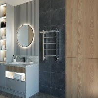 Полотенцесушитель электрический Grota App 430х800 NP EL 80x45 см, подключение справа, слева, скрытое подключение справа, глянцевый хром, лесенка, с полкой