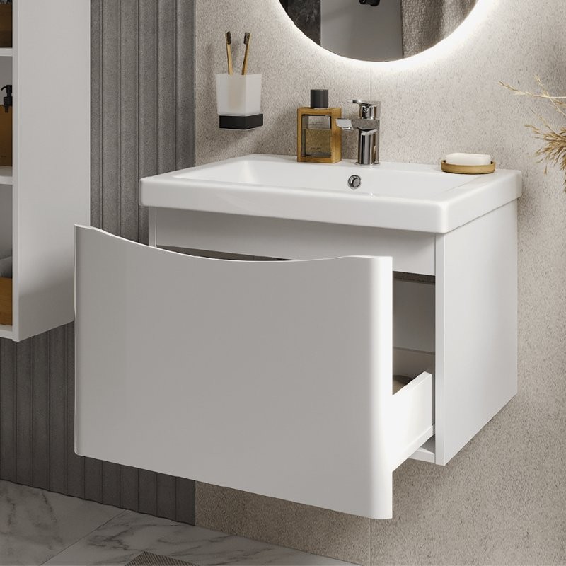 Тумба с раковиной Vigo Glem 60 подвесная, 1 ящик, глянцевая белая