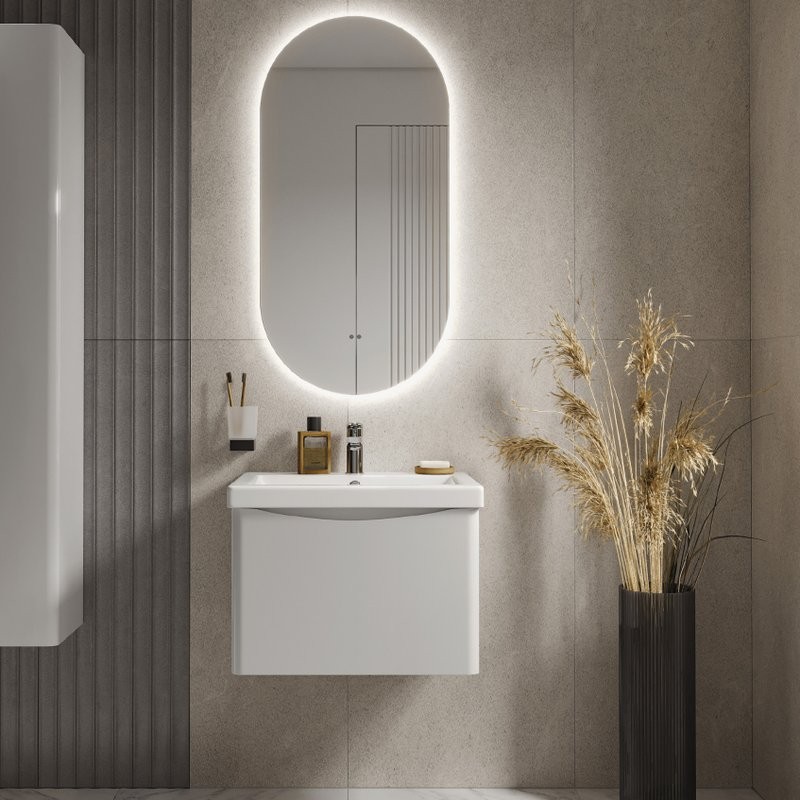 Тумба с раковиной Vigo Glem 60 подвесная, 1 ящик, глянцевая белая