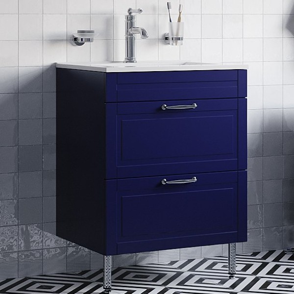 Тумба с раковиной IDDIS Oxford 60 напольная, синяя, раковина 0136000i28