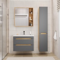 Тумба с раковиной SanStar Diva 70 подвесная, графит софт, дуб вотан, раковина Фостер 70