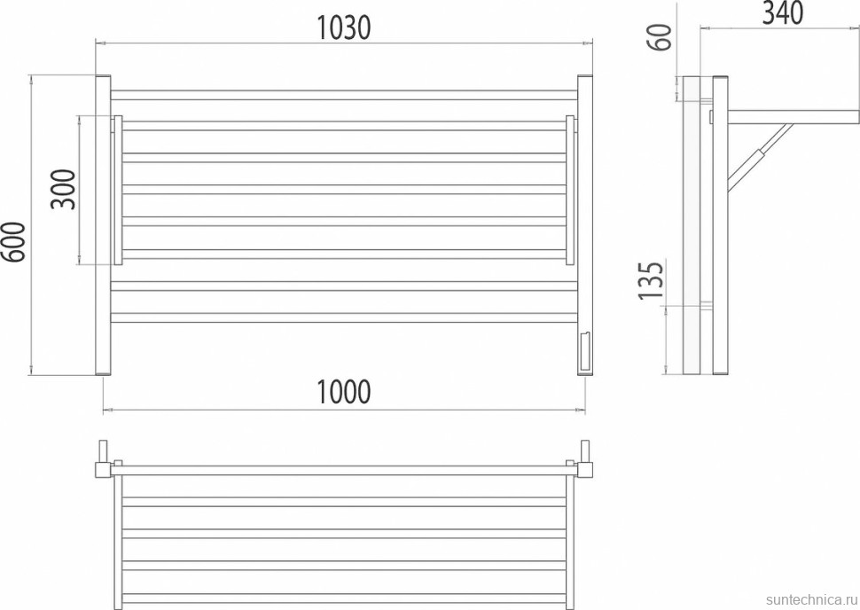 Полотенцесушитель электрический Terminus Горизонт П8 1000x600, с полкой, нержавеющая сталь