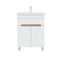 Тумба с раковиной SanStar Модена 50 напольная, глянцевая белая, дуб вотан, раковина Moduo 50