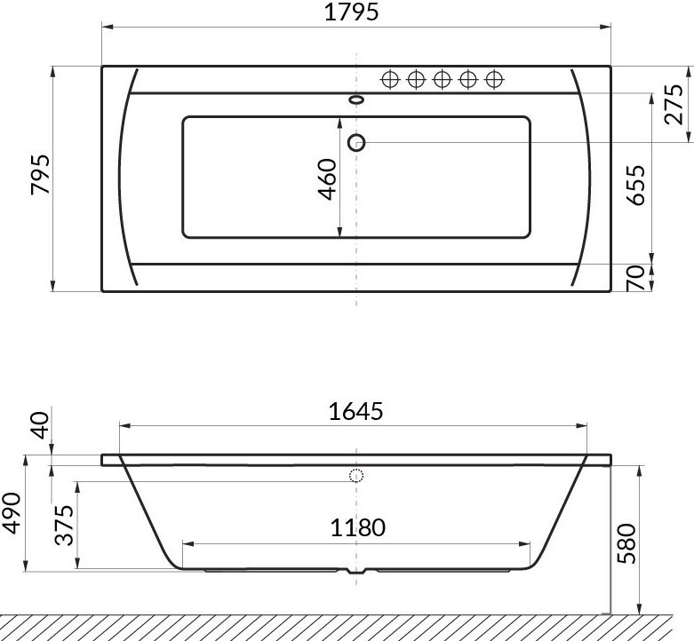 Акриловая ванна Excellent Aquaria 180x80 см, пристенная, белая, на ножках