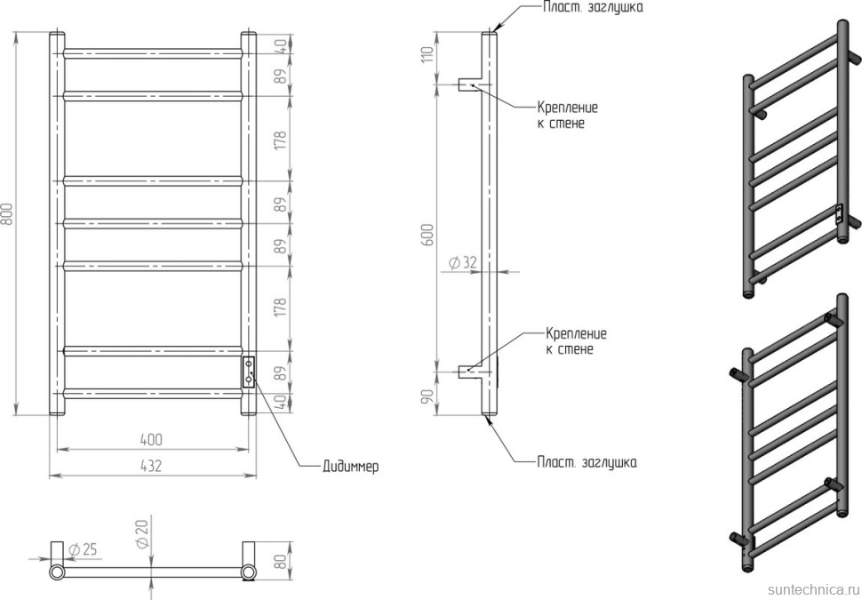 Полотенцесушитель электрический Двин L neo 80х40, состаренная бронза