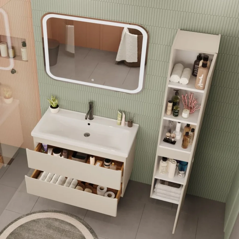 Мебель для ванной комнаты SanStar Riana 100 подвесная, cappuccino, раковина Миранда 100