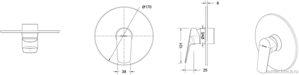 Встраиваемый смеситель для душа и ванны Bravat Rhein PB8429564BW-ENG