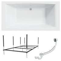 Акриловая ванна 1MarKa Aelita MG Стандарт 2 200x100 см, встраиваемая, белая, с каркасом, со сливом-переливом