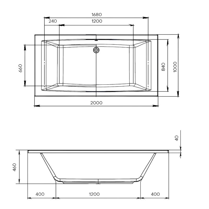 Акриловая ванна 1MarKa Aelita MG Стандарт 2 200x100 см, встраиваемая, белая, с каркасом, со сливом-переливом