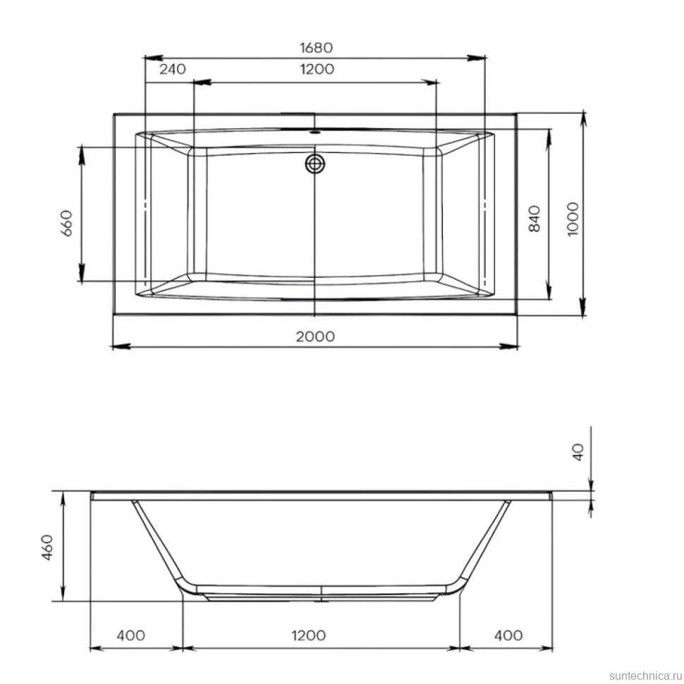 Акриловая ванна 1MarKa Aelita MG Стандарт 2 200x100 см, встраиваемая, белая, с каркасом, со сливом-переливом