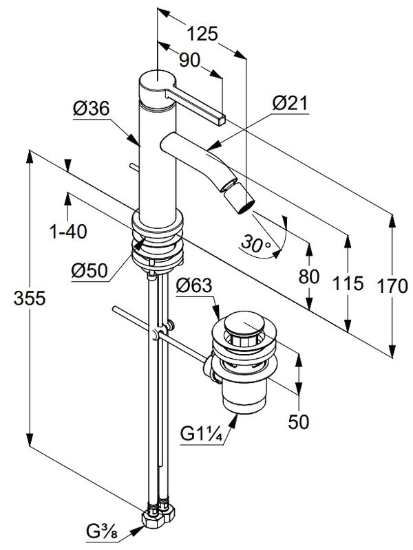 Смеситель для биде Kludi Nova Fonte Pura 20216N215 оружейная сталь PVD