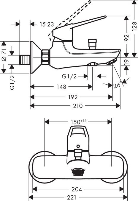 Смеситель для ванны с душем Hansgrohe Novus Loop 71340000