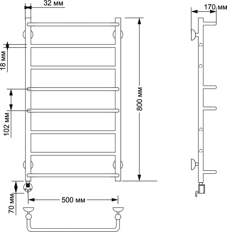 Полотенцесушитель электрический Secado Верона 1 85x55 см, подключение слева, бронза, лесенка, латунь