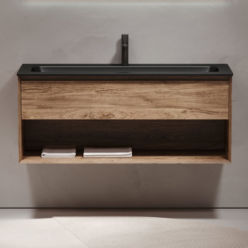 Тумба с раковиной Sancos Marmi 1.0 120 черная раковина, дуб чарльстон