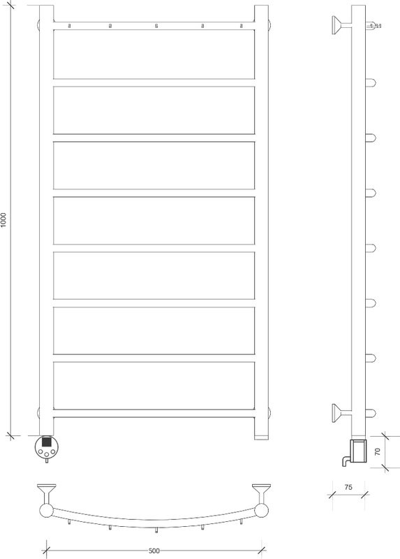 Полотенцесушитель электрический Secado Милан 1 К 105x55 см, подключение слева, глянцевый хром, лесенка