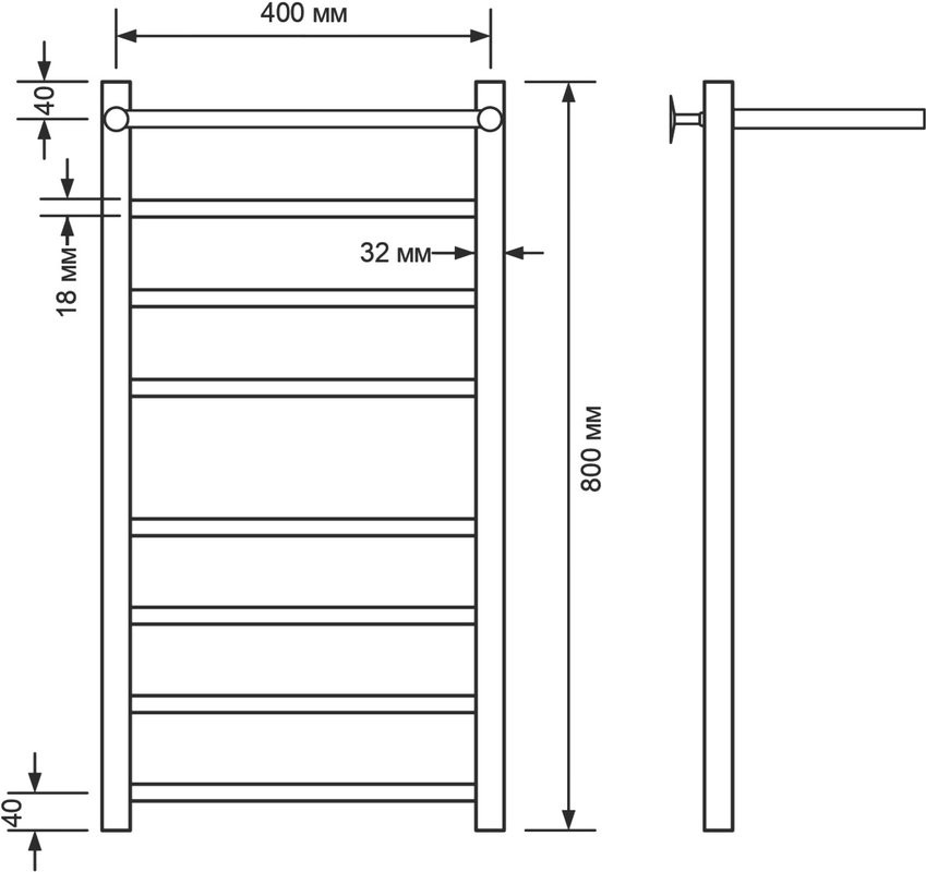 Полотенцесушитель водяной Comfysan Noumi W-8 80х40 80x45 см, хром, лесенка, дуга, с полкой