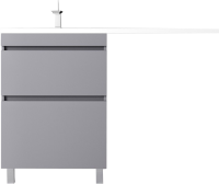 Тумба с раковиной Style Line Даллас Леон 120 L Люкс Plus напольная, серая, для стиральной машины, 2 ящика